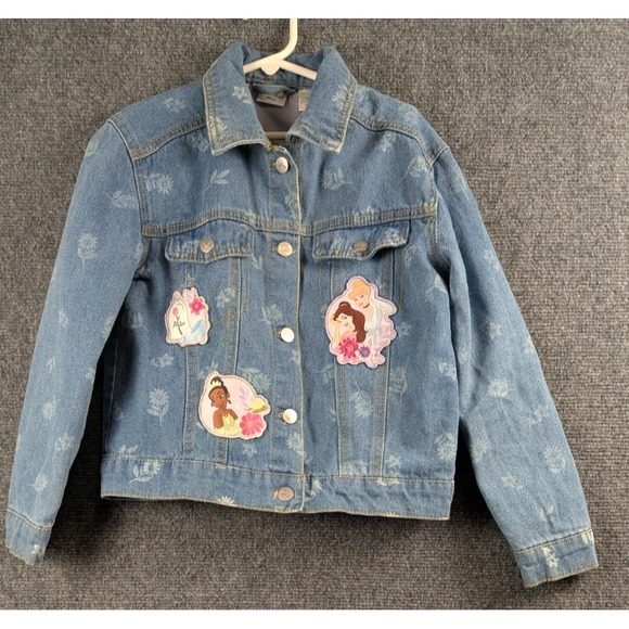 Disney Other - Disney Princess Girls Lined Denim Jacket Belle Cinderella Tiana Floral Print 5/6